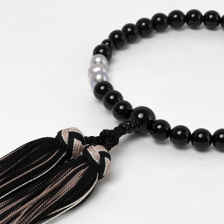 【彩や】京念珠 ブラックオニキス・淡水真珠 デザイン念珠（女性用）