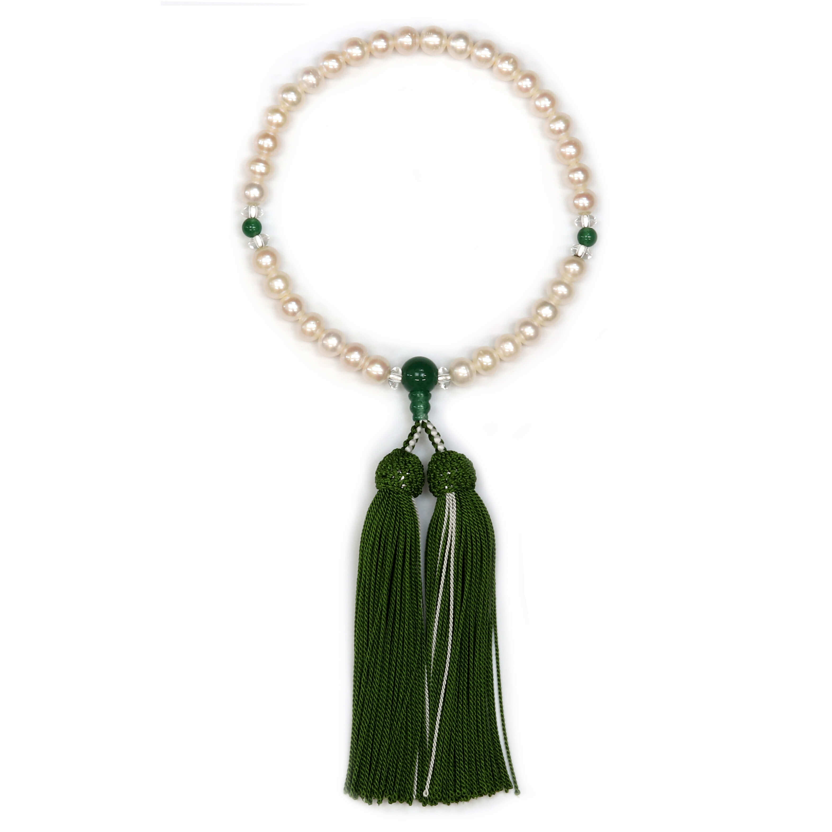 【彩や】 京念珠 淡水真珠 デザイン念珠（女性用） 親玉グリーンクォーツァイト