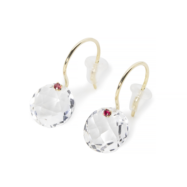 7月誕生石 K10YG ルビー・クリスタル ピアス│Ruby Quartz Pierced earrings