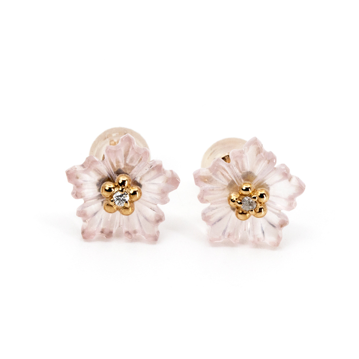 K10PG ローズクォーツ・ダイヤモンド ピアス│Rose Quartz Diamond Pierced earrings