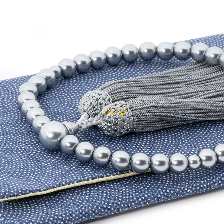 【彩や】黒硝子真珠 シンプル念珠（女性用）【念珠袋付き】