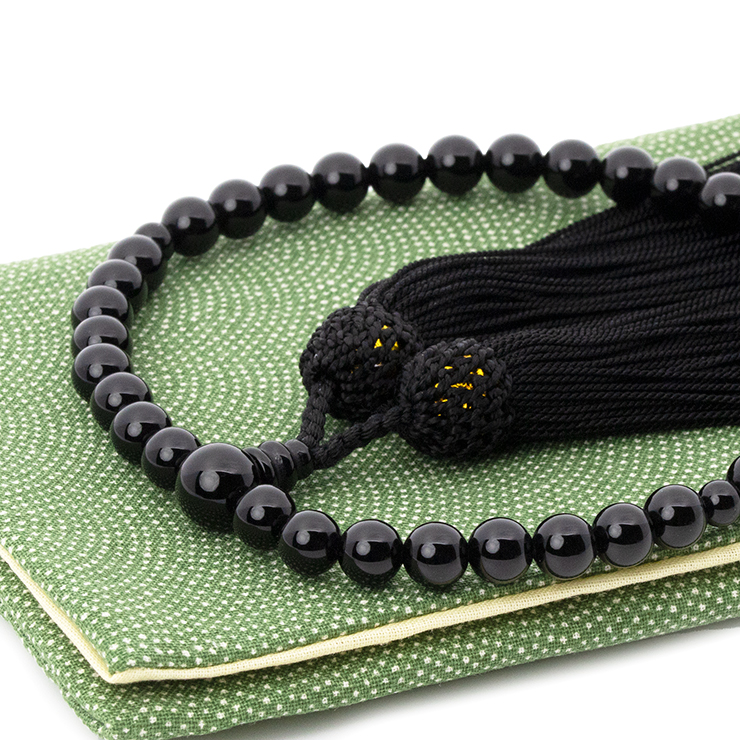 【彩や】ブラックオニキス シンプル念珠（女性用）【念珠袋付き】