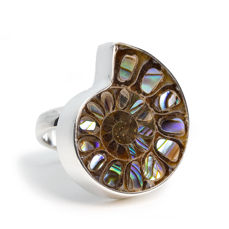 【一点もの】アンモナイトアバロンシェル 象嵌 リング