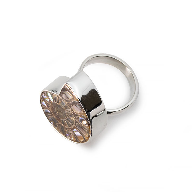 【一点もの】アンモナイトアバロンシェル 象嵌 リング