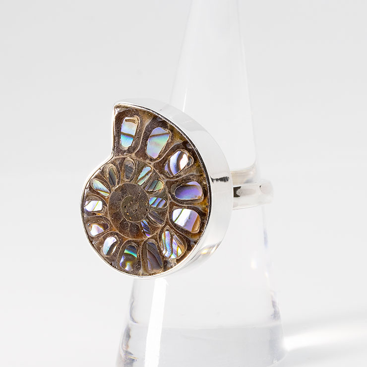 【一点もの】アンモナイトアバロンシェル 象嵌 リング