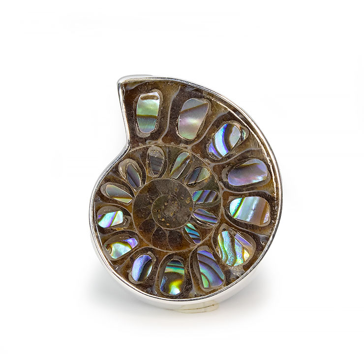 【一点もの】アンモナイトアバロンシェル 象嵌 リング