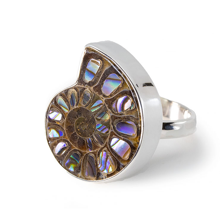 【一点もの】アンモナイトアバロンシェル 象嵌 リング