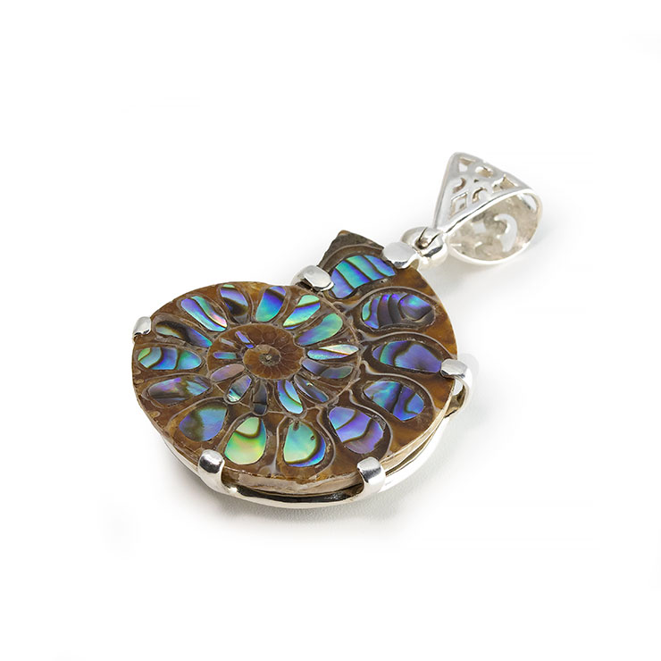 【一点もの】アンモナイトアバロンシェル　象嵌 ペンダントトップ