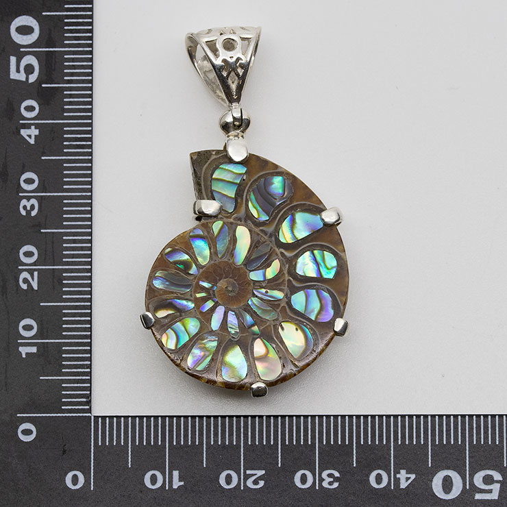 【一点もの】アンモナイトアバロンシェル　象嵌 ペンダントトップ