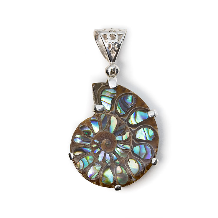 【一点もの】アンモナイトアバロンシェル　象嵌 ペンダントトップ