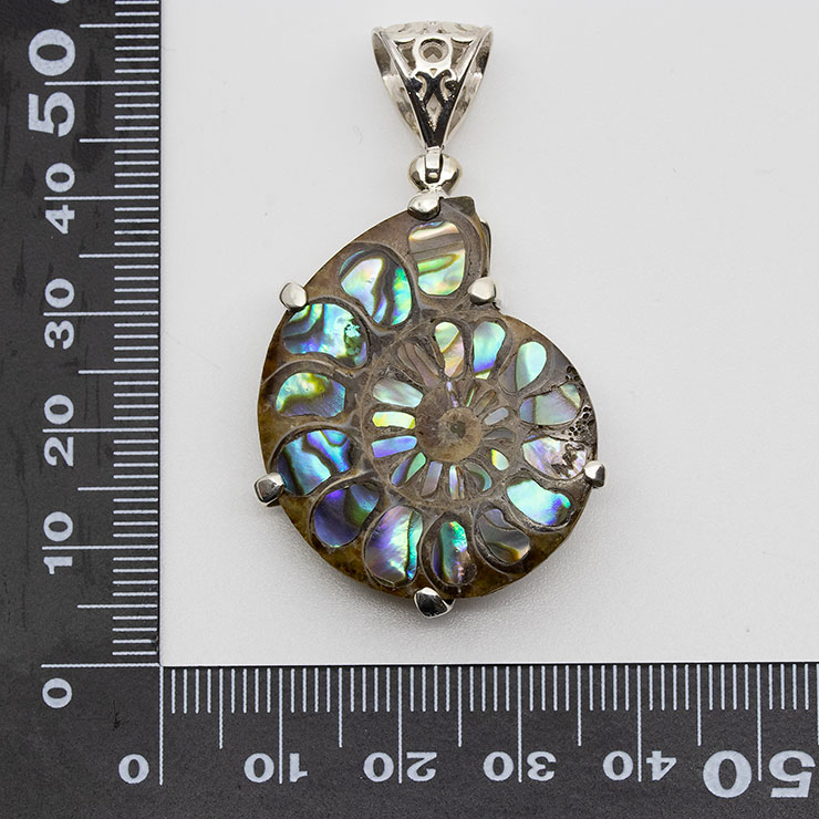 【一点もの】アンモナイトアバロンシェル　象嵌 ペンダントトップ