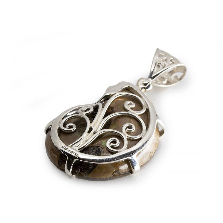 【一点もの】アンモナイトアバロンシェル　象嵌 ペンダントトップ