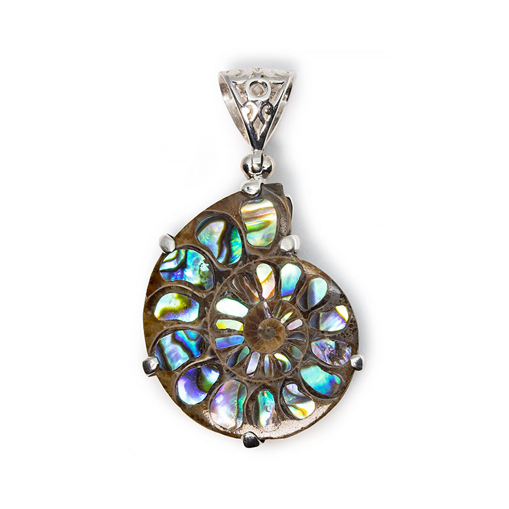 【一点もの】アンモナイトアバロンシェル　象嵌 ペンダントトップ