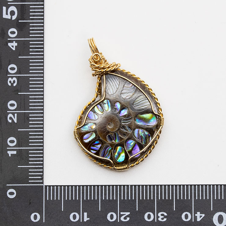 【一点もの】アンモナイトアバロンシェル　象嵌 ペンダントトップ