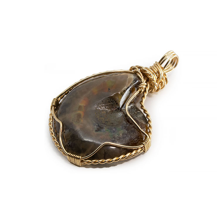 【一点もの】アンモナイトアバロンシェル　象嵌 ペンダントトップ