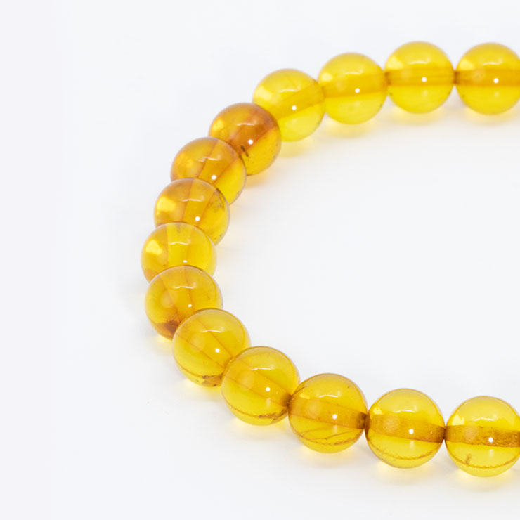 【一点もの】アンバー（天然）8mm シンプルブレスレット【鑑別書付き】