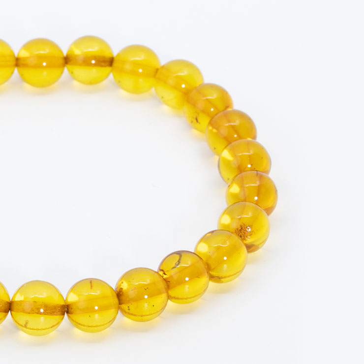 【一点もの】アンバー（天然）8mm シンプルブレスレット【鑑別書付き】