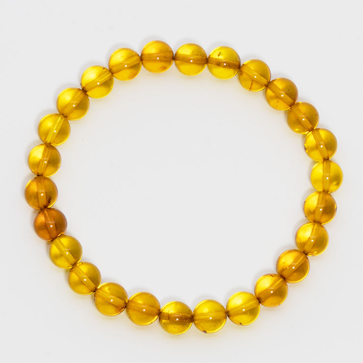 【一点もの】アンバー（天然）8mm シンプルブレスレット【鑑別書付き】
