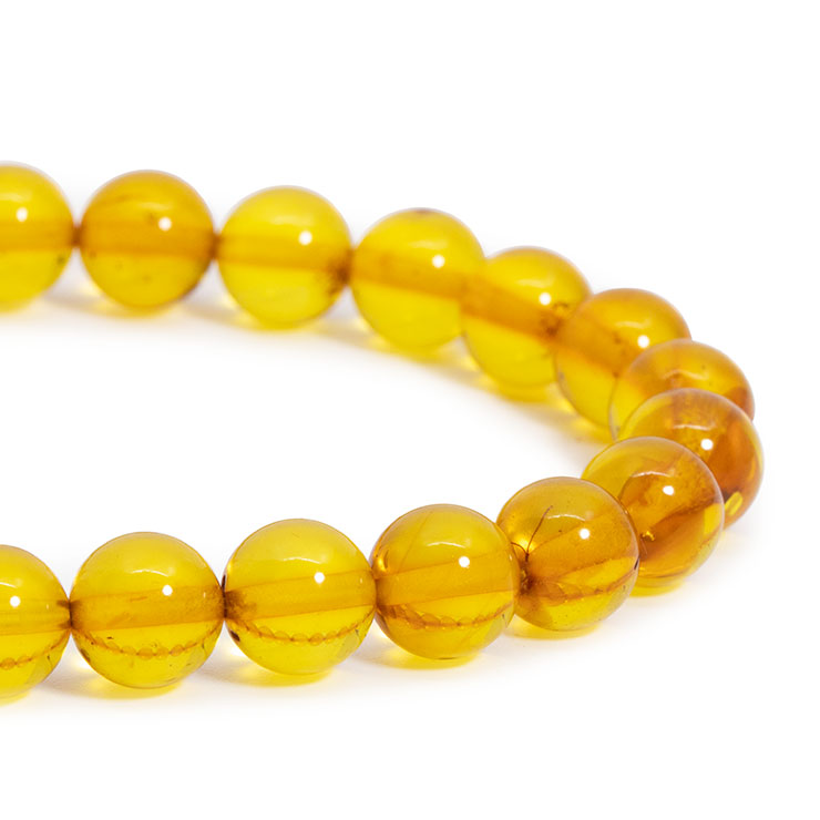 【一点もの】アンバー（天然）8mm シンプルブレスレット【鑑別書付き】