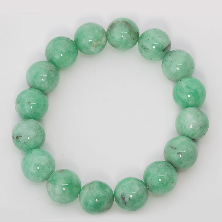 【一点もの】アグリゲート・グリーンベリル13mm シンプルブレスレット【鑑別書付き】