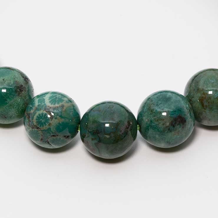 【一点もの】フォシルコーラル(グリーン)12mm シンプルブレスレット【鑑別書付き】