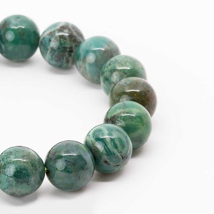 【一点もの】フォシルコーラル(グリーン)12mm シンプルブレスレット【鑑別書付き】