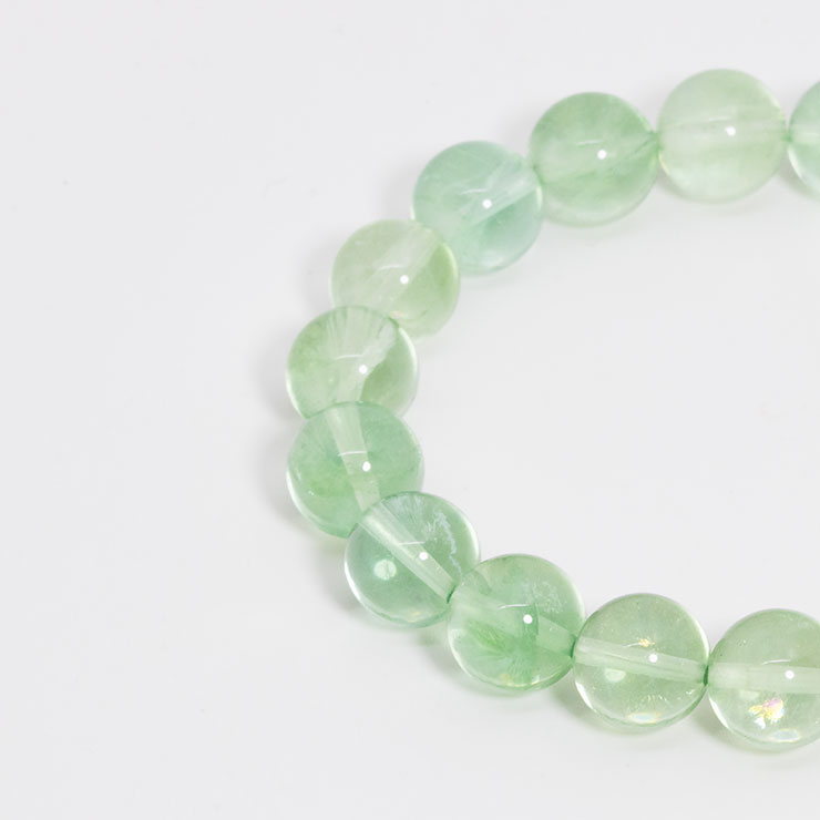 【一点もの】アイリスグリーンフローライト10mm　シンプルブレスレット【鑑別書付き】