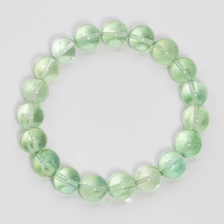【一点もの】アイリスグリーンフローライト10mm　シンプルブレスレット【鑑別書付き】