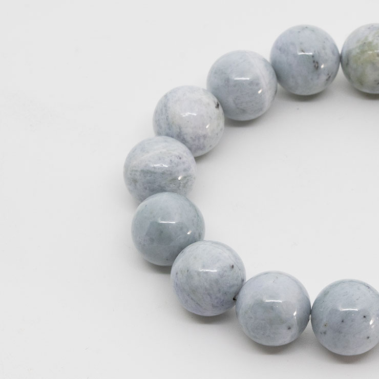 【一点もの】糸魚川翡翠 月白14mm シンプルブレスレット【鑑別書付き】