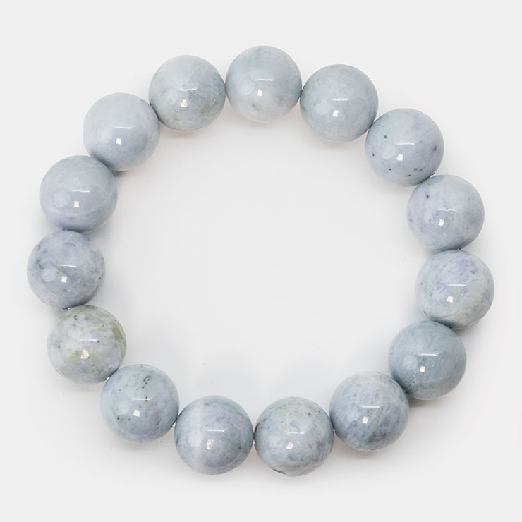 【一点もの】糸魚川翡翠 月白14mm シンプルブレスレット【鑑別書付き】