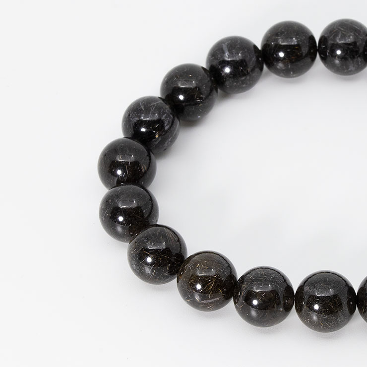 【一点もの】ブラックルチルクォーツ10mm（ディープカラー） シンプルブレスレット【鑑別書付き】