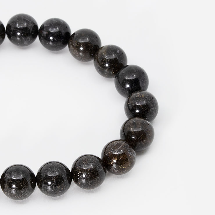 【一点もの】ブラックルチルクォーツ10mm（ディープカラー） シンプルブレスレット【鑑別書付き】