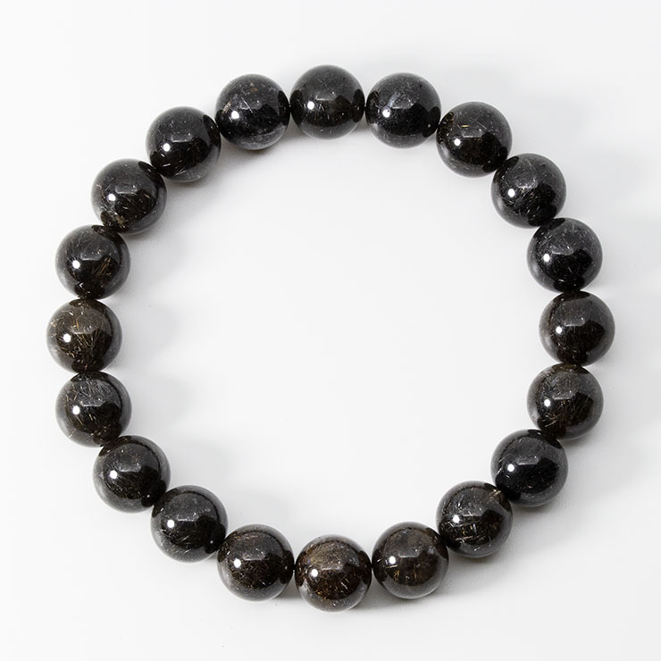 【一点もの】ブラックルチルクォーツ10mm（ディープカラー） シンプルブレスレット【鑑別書付き】
