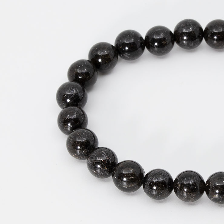 【一点もの】ブラックルチルクォーツ8mm（ディープカラー） シンプルブレスレット【鑑別書付き】