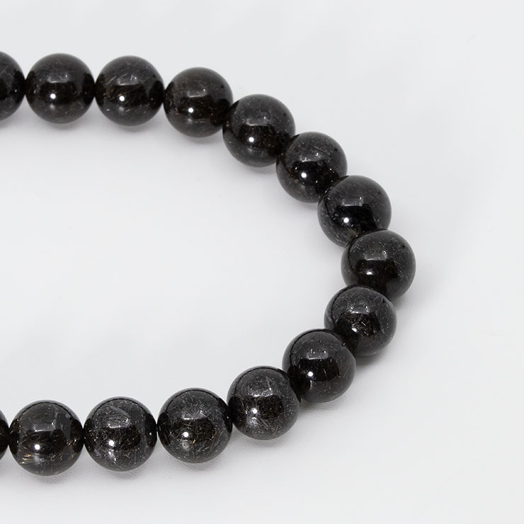 【一点もの】ブラックルチルクォーツ8mm（ディープカラー） シンプルブレスレット【鑑別書付き】