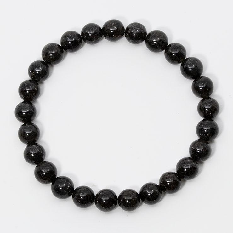 【一点もの】ブラックルチルクォーツ8mm（ディープカラー） シンプルブレスレット【鑑別書付き】