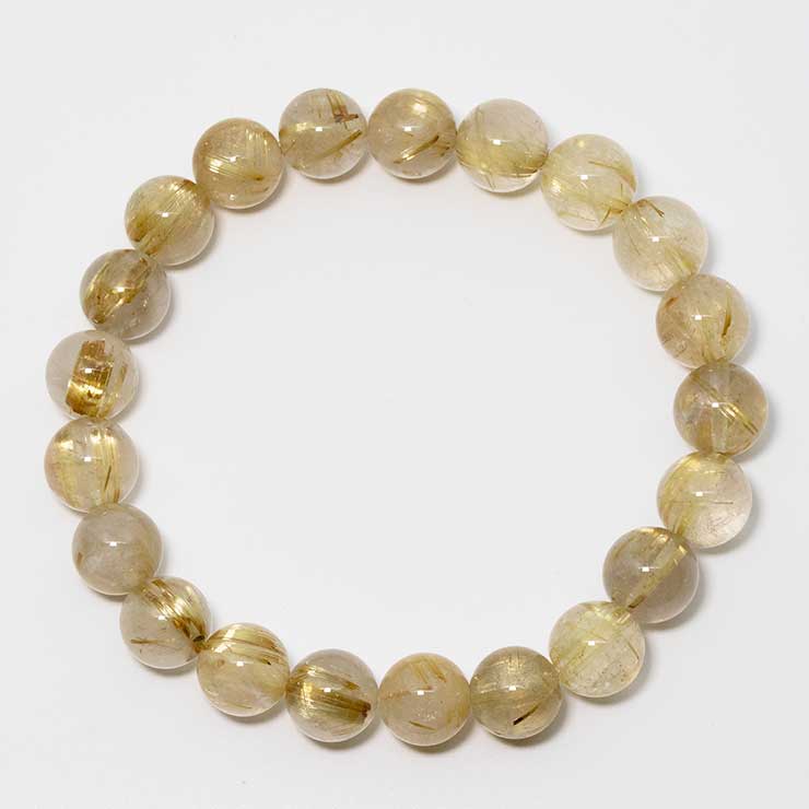 【一点もの】ゴールドルチルクォーツ10mm シンプルブレスレット【鑑別書付き】