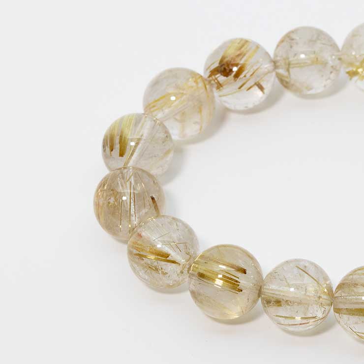 【一点もの】ゴールドルチルクォーツ12mm シンプルブレスレット【鑑別書付き】
