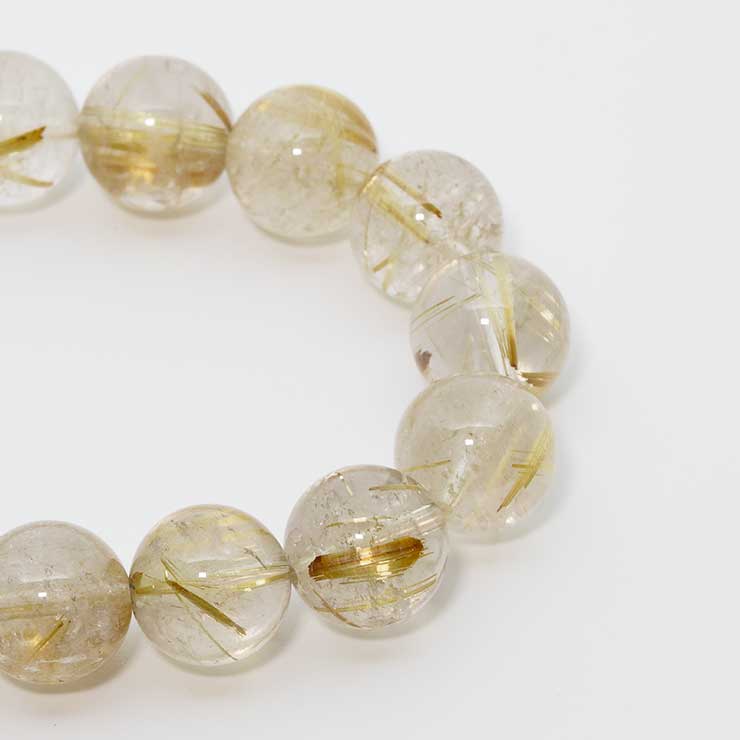【一点もの】ゴールドルチルクォーツ12mm シンプルブレスレット【鑑別書付き】
