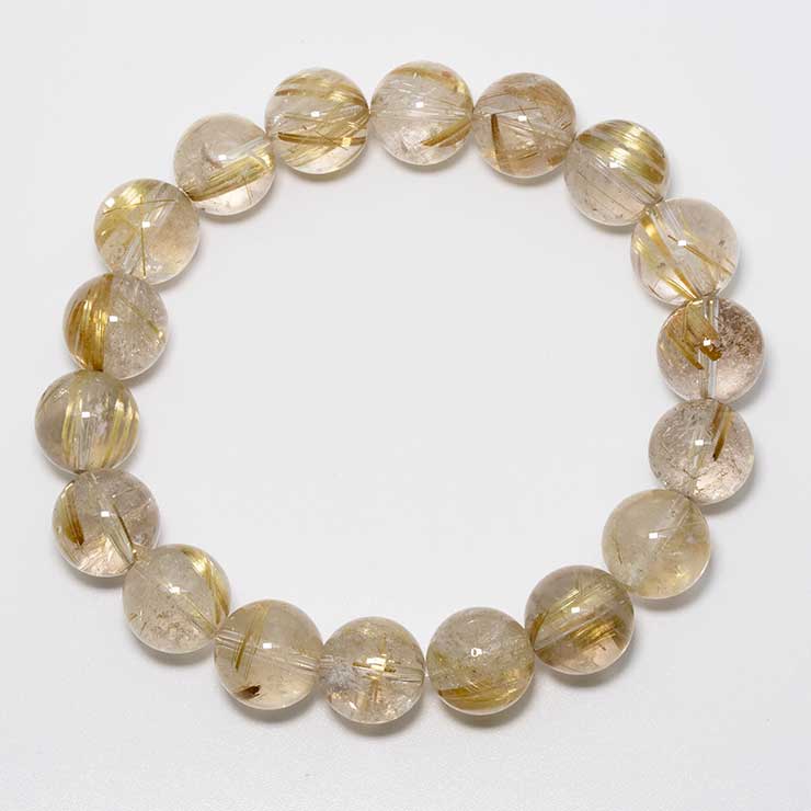 【一点もの】ゴールドルチルクォーツ12mm シンプルブレスレット【鑑別書付き】