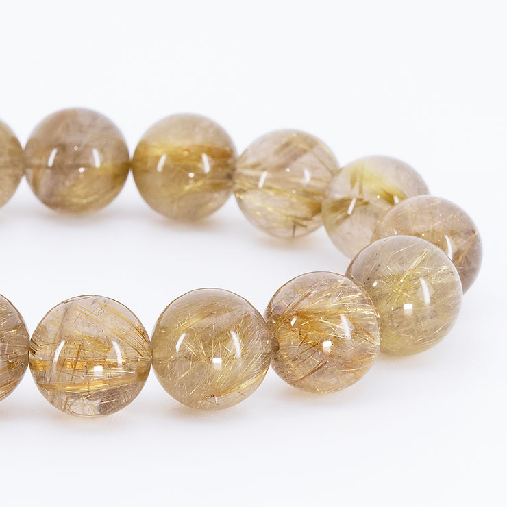 【一点もの】ゴールドルチルクォーツ(スモーキータイプ)12mm シンプルブレスレット【鑑別書付き】