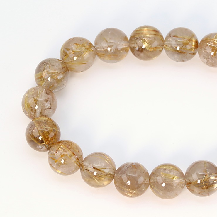 【一点もの】ゴールドルチルクォーツ(スモーキータイプ)12mm シンプルブレスレット【鑑別書付き】