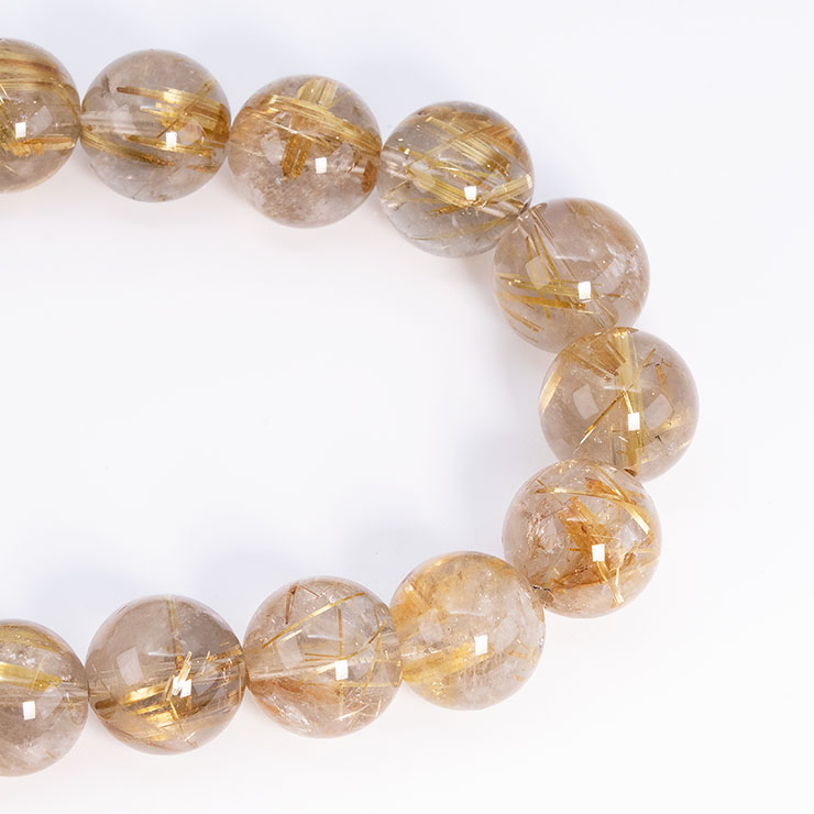 【一点もの】ゴールドルチルクォーツ(スモーキータイプ)12mm シンプルブレスレット【鑑別書付き】