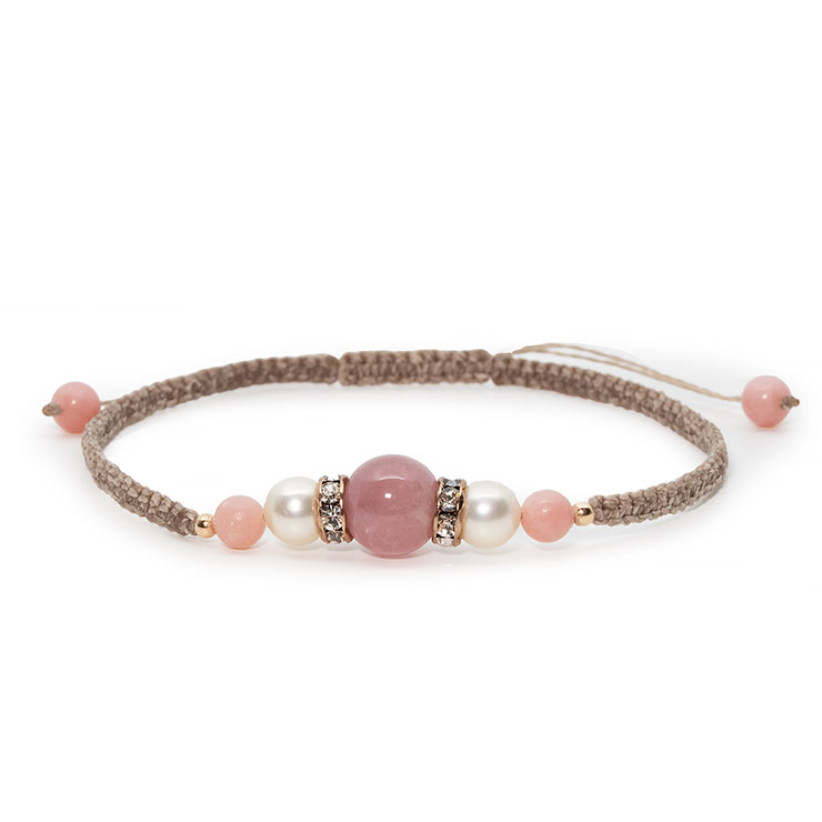 ディープローズクォーツ・ソープストーン編みアンクレット