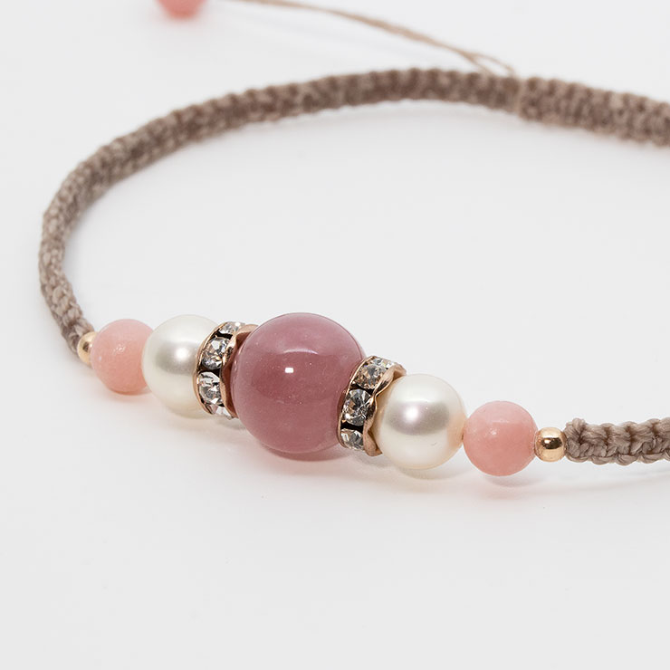 ディープローズクォーツ・ソープストーン編みアンクレット