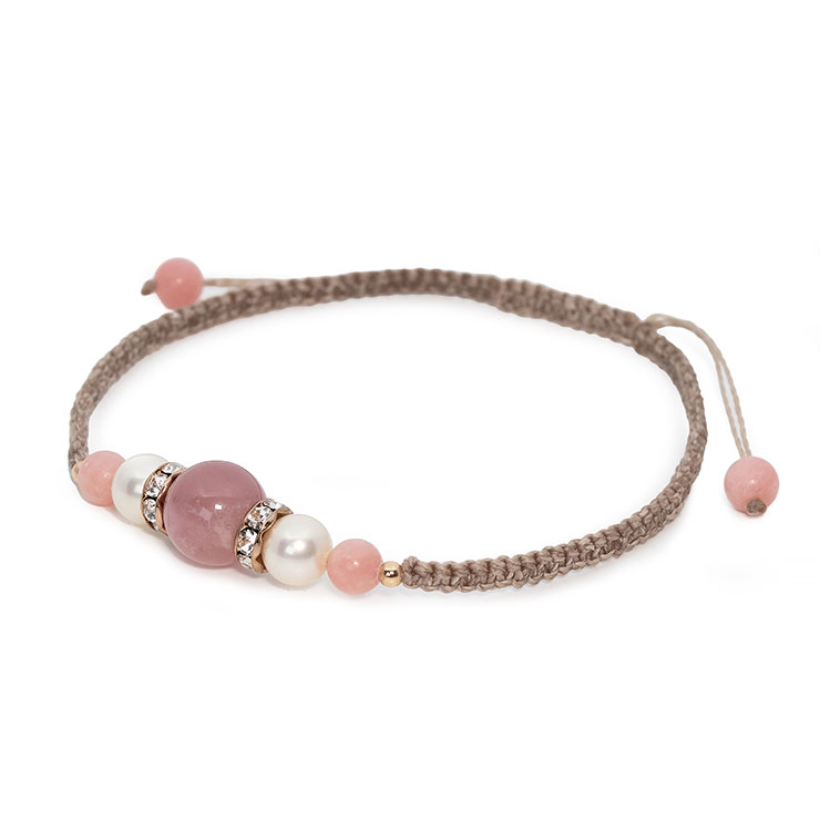 ディープローズクォーツ・ソープストーン編みアンクレット