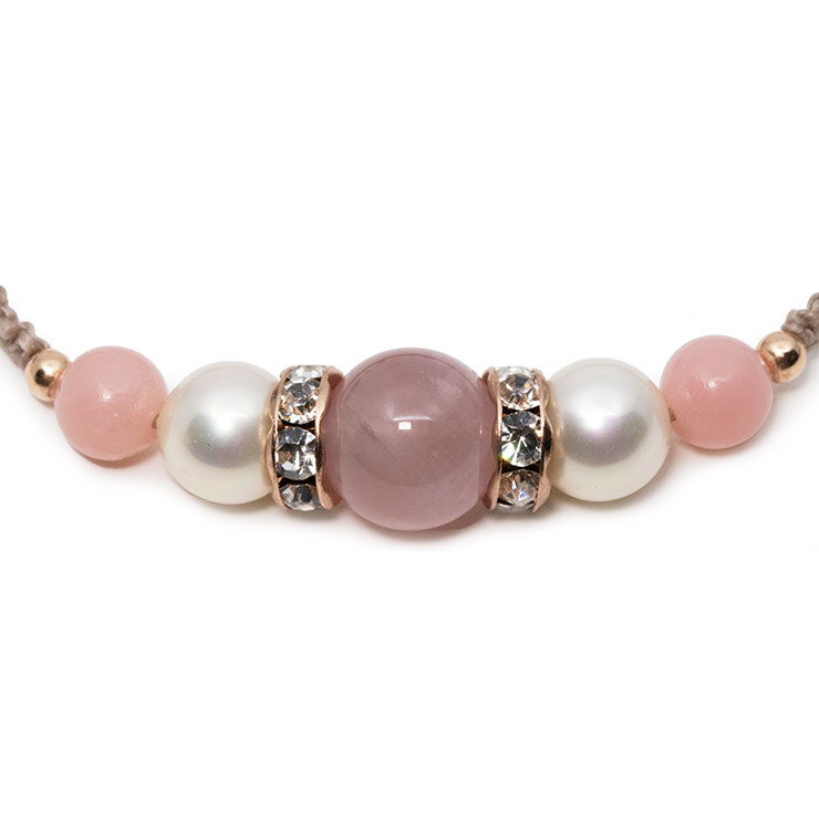 ディープローズクォーツ・ソープストーン編みブレスレット