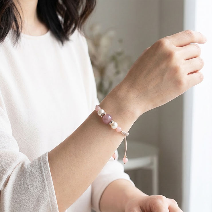 ディープローズクォーツ・ソープストーン編みブレスレット