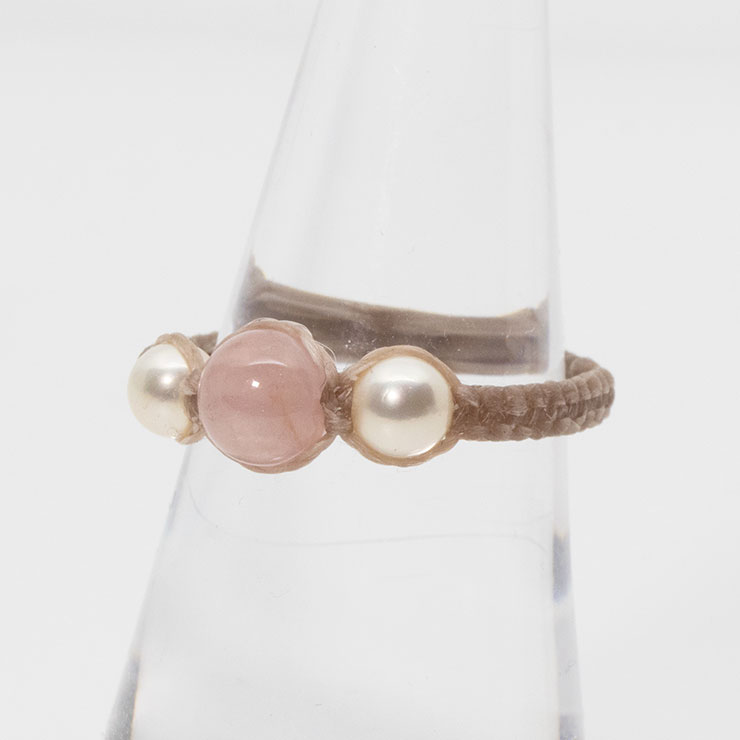 ディープローズクォーツ編みリング