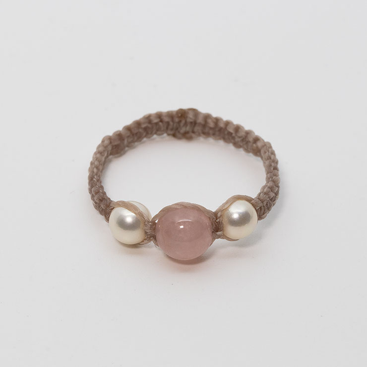 ディープローズクォーツ編みリング